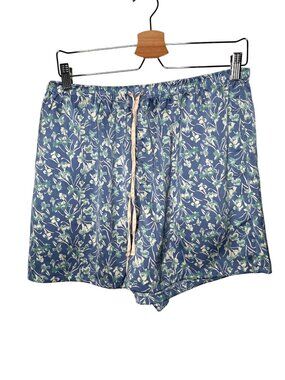Uniqlo Floral Blue womens satin Drawstring lounge shorts Size Large